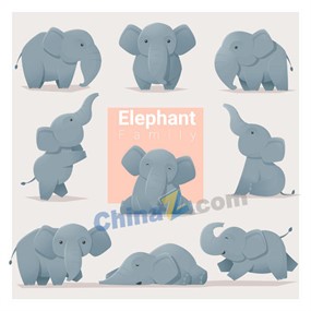 卡通大象家庭矢量素材